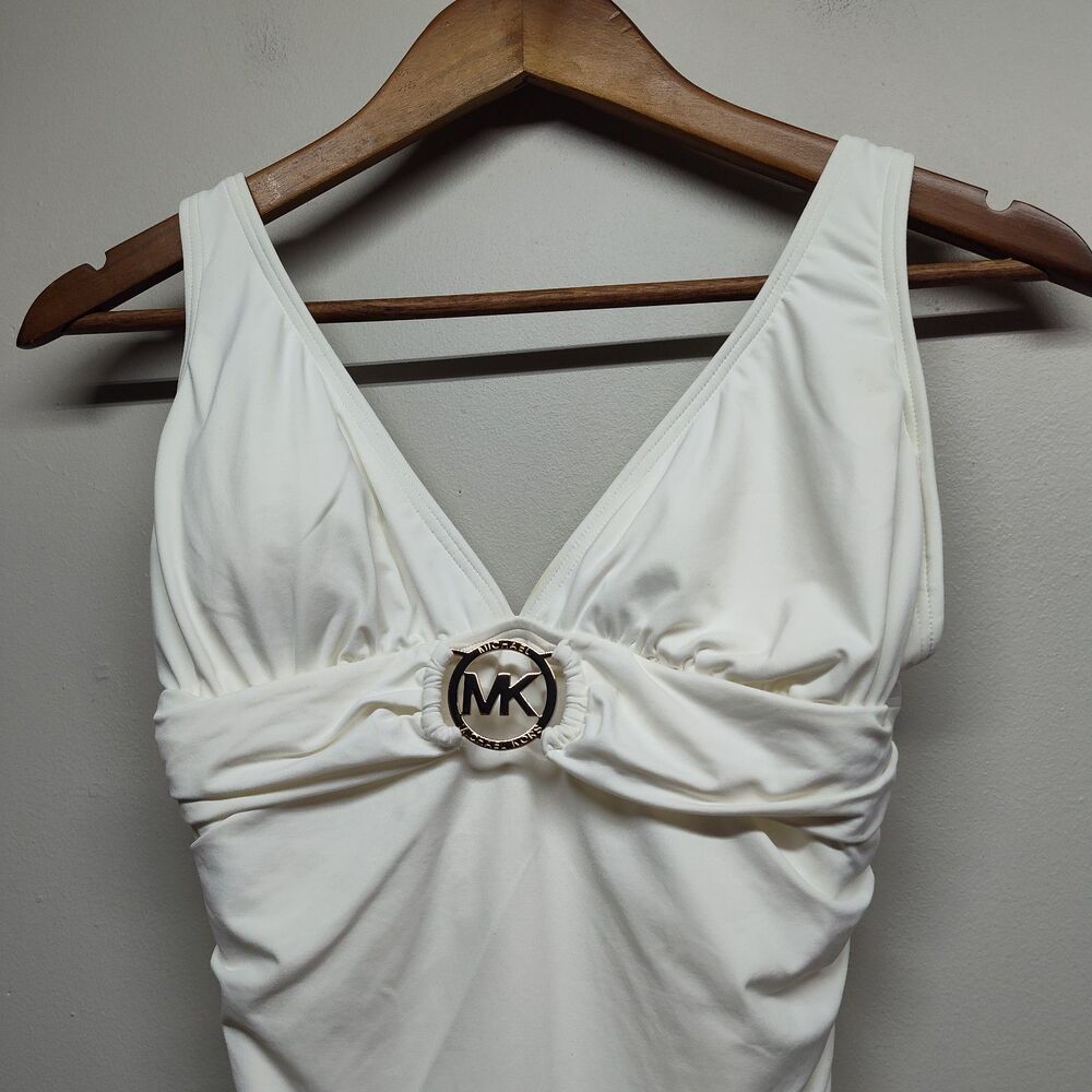 Michael Kors One Piece Swimsuit Women 6 White Rouched Tummy Control Summer Beach - Picture 2 of 7